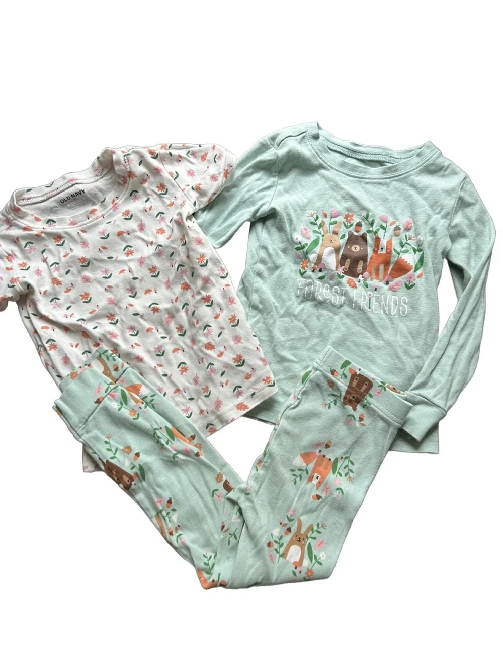 Girls Mint Animal Pajama Set + White Scallop Top + Light Denim Shorts
